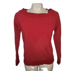 Ralph Lauren Red White Polka Dot Boat Neck Long Sleeve Sweater Top M nautical
